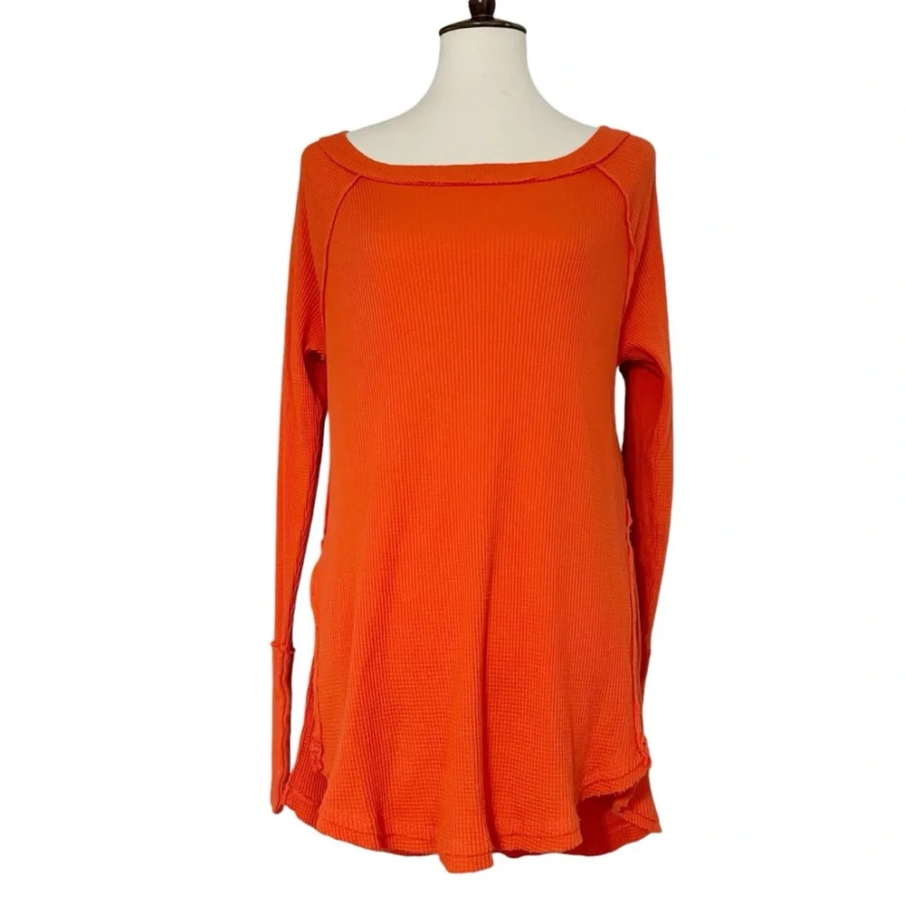 Free People Snowy Thermal Top‎ Ribbed Stretch Orange Women's Size XS